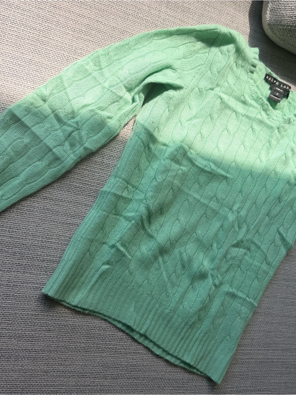 Ralph Lauren Mint Green Cable-Knit Crewneck Sweater